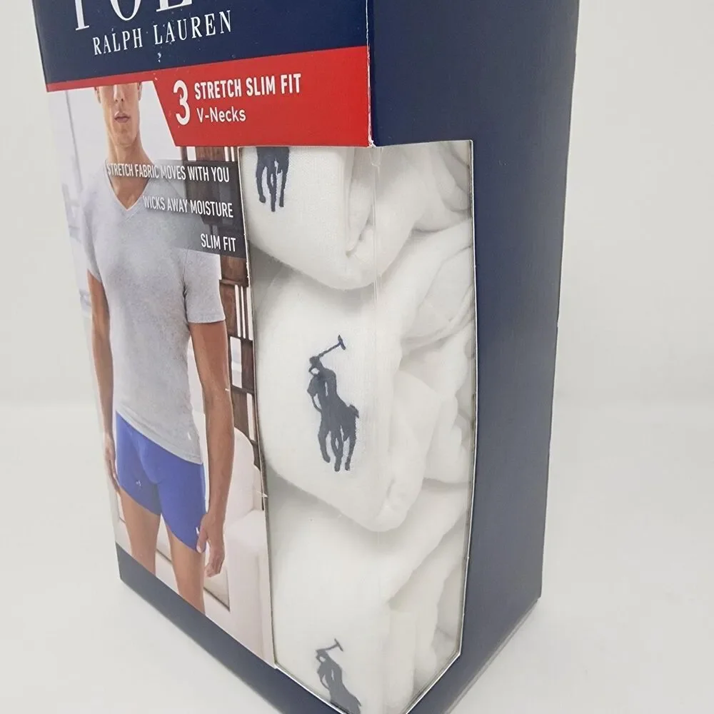 Polo Ralph Lauren Undershirts Mens XL White Stretch Slim Fit V-Neck 3 Pack